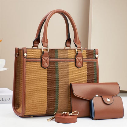 Mateamoda Vintage-Inspired Multi-Tone Structured Tote Set Crossbody Bag Underarm Handbag