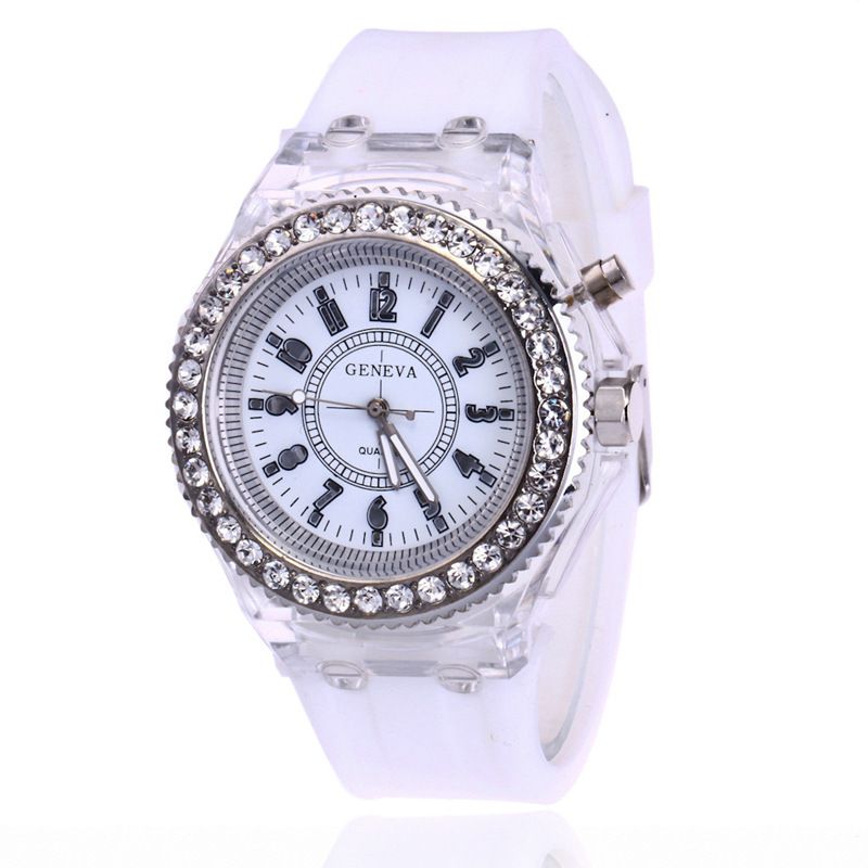 Glow-in-the-dark Watches For Men And Women Personality Rhinestone Led Fashion Male And Female Wrist Watch Student Couple Jelly Quartz Watch