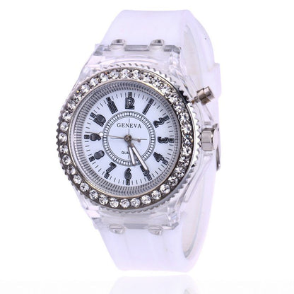 Glow-in-the-dark Watches For Men And Women Personality Rhinestone Led Fashion Male And Female Wrist Watch Student Couple Jelly Quartz Watch