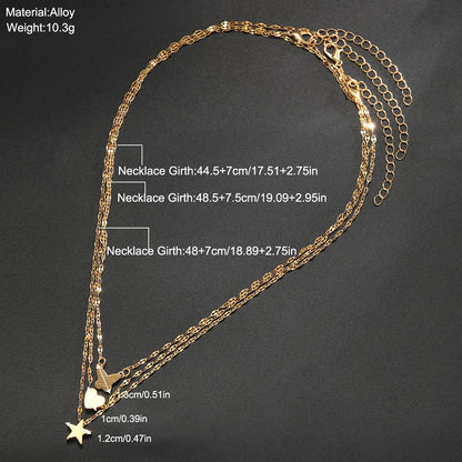 New Fashion Ins Five-Pointed Star Butterfly Necklace 3-Piece Set Niche Exquisite High-End Pendant Multi-Layer Necklace