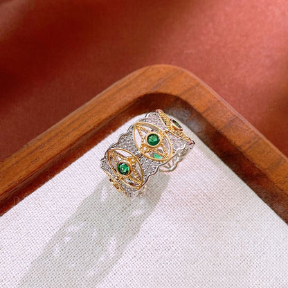 Diamond studded simple and fashionable wide face ring, retro palace style index finger ring, light luxury and high-end feel bracelet