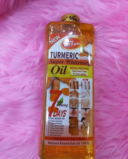 Pack Of 2 - Turmeric Body Oil 1000ml + Body Scrub 550g Super Whitening Skin Repair Anti-Aging Removes Wrinkles Dark Spots & Smooths Clears Knuckles PornThap Premium Organic Exfoliating Body Scrub