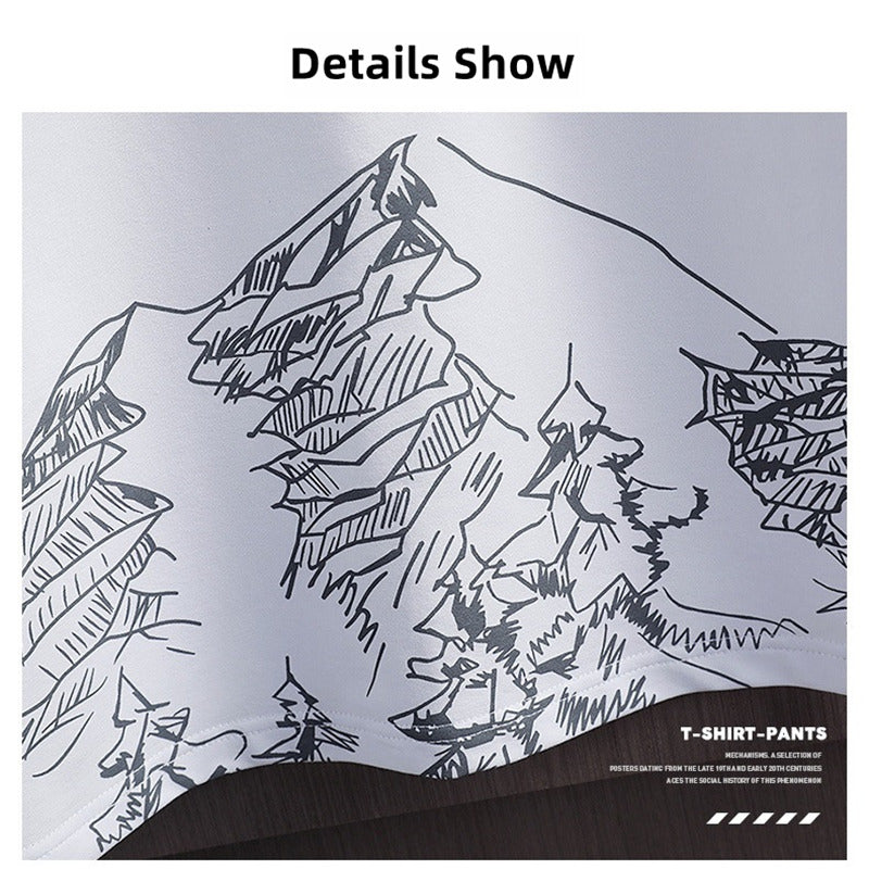 2 PCS 2 in 1 Men Clothes T-Shirts tshirts Shorts Polos Men Suits Fashion Summer Print Round Neck Short Sleeve Shorts T-Shirt Sets