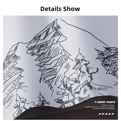 2 PCS 2 in 1 Men Clothes T-Shirts tshirts Shorts Polos Men Suits Fashion Summer Print Round Neck Short Sleeve Shorts T-Shirt Sets