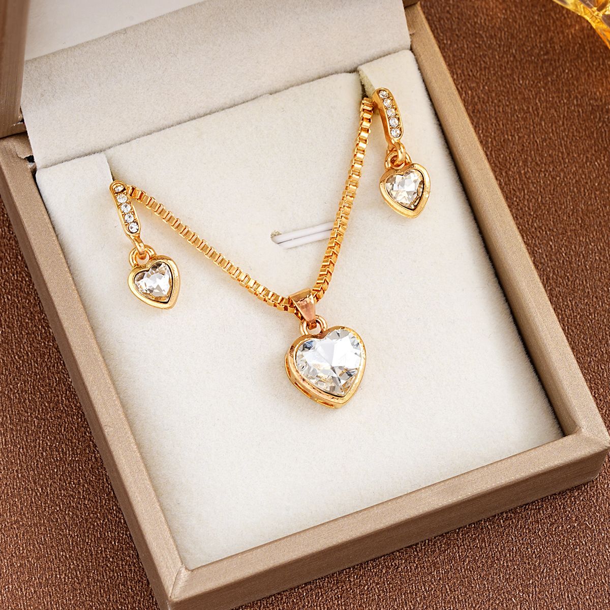 3 Pieces / Set Golden Zircon Earring Necklace Set High-End luxury Jewellery Set