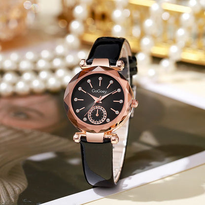New Style Fashion Ladies Watch Female Rhinestone Seven Beads Simple Leather Belt Niche Student Party High-End Quartz Watch