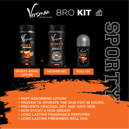 Versman Bro Kit: Sporty 400ml Lotion + Shower Gel + Roll On Deo (Pack of 3)