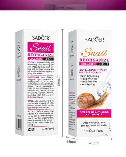SADOER Snail Face Serum Collagen Firming Anti-Aging Moisturizing Like Vitamin C Serum, Best Anti-wrinkle , Fade Facial Freckle Skin Tightening Snail Serum
