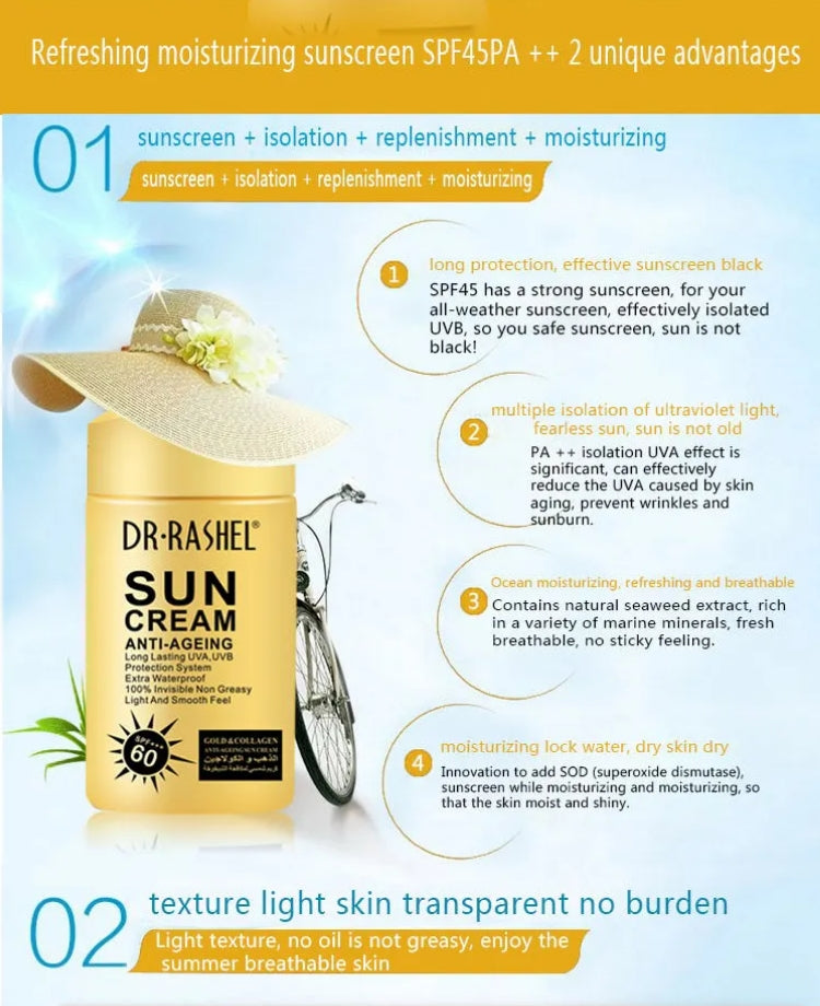 Dr. Rashel Gold Collagen Anti-aging Sun Cream SPF 60 UVA/UVB Protection Sun Block Sunscreen