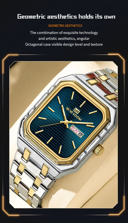 New Business Casual Men's Watch Waterproof Simple Fashion Luminous Square Gradient Gold Steel Belt Men's Brand Watch