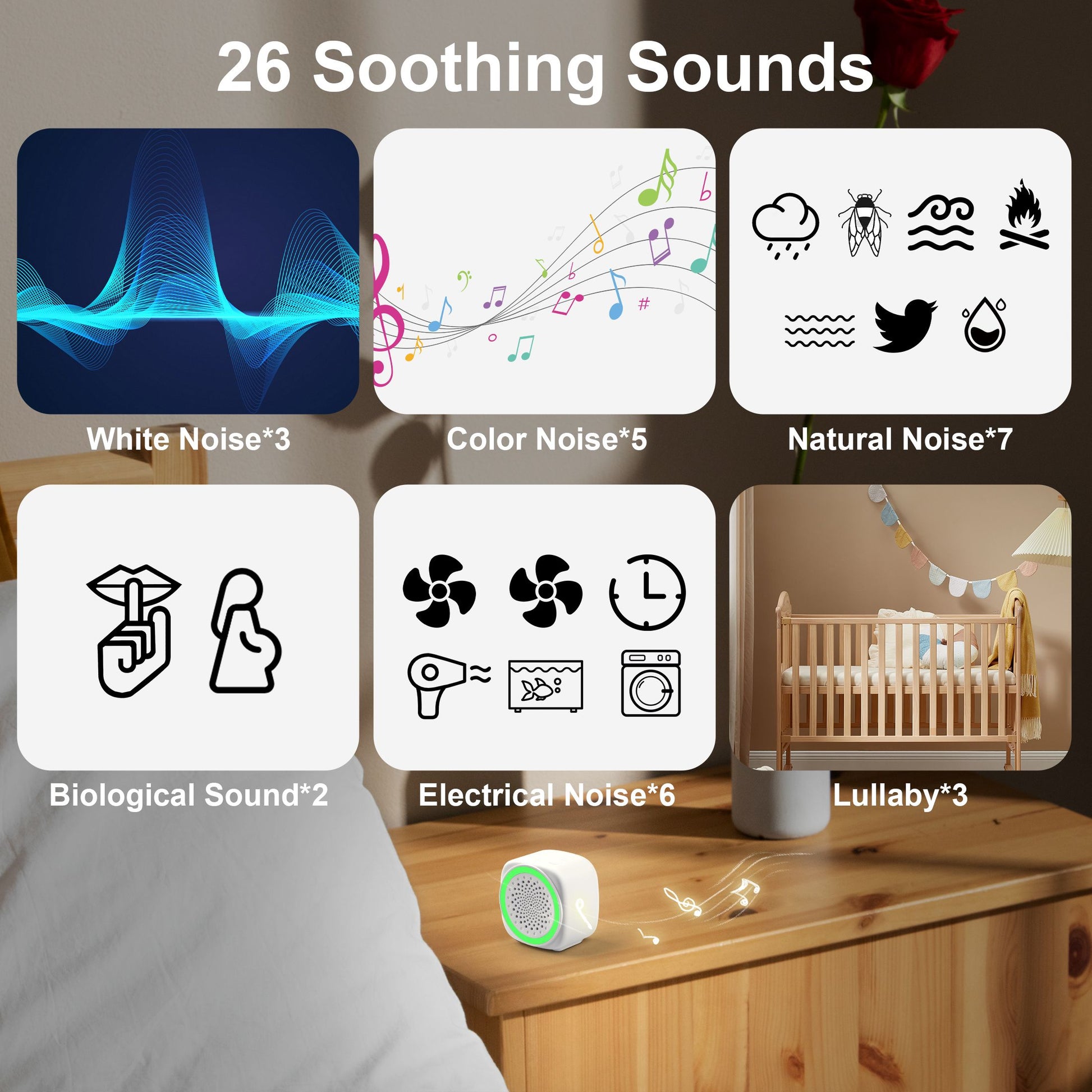 White Noise Machine with 26 Soothing Sounds, Mini Travel Sleeping Sound Machine, Timer Function