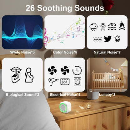 White Noise Machine with 26 Soothing Sounds, Mini Travel Sleeping Sound Machine, Timer Function