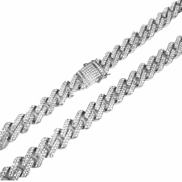 Luxury High Quality Iced Out 15mm Miami Cuban Link Chain Necklace Bracelet Rhinestone Bling Hip Hop