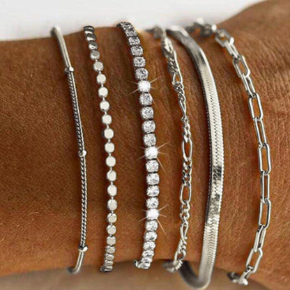 6 bracelets in a bag European and American Bohemian minimalist hand-dressing metal multi-chain women's set 6 multi-layer chains simple exquisite personalized bracelets