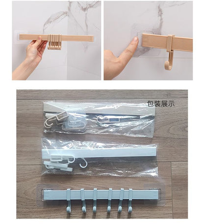 UPHUI 6 Hook Assembly Adhesive Hook Row Hook Towel Rack Kitchen Storage Rack Bathroom Wall Hanging Hook Multifunctional Key Hook