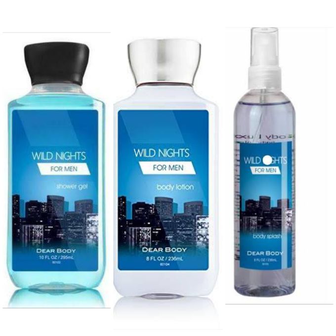 6 Pack Dear Body Wild Nights For Men Pump Lotion, Shower Gel, Body Splash, Body Cream, Body Mist and Small Lotion Keep Fresh Body Washes Skin Keep Body Fresh Body Luxuries Signature Collection