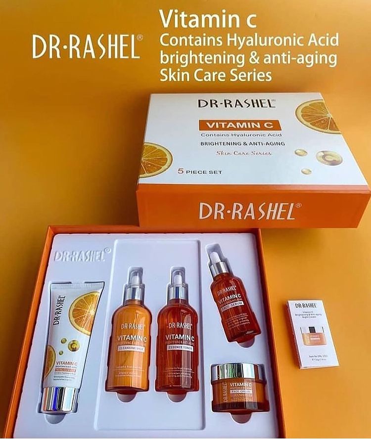 5 Pack Dr Rashel Vitamin C Serum, Toner, Facial Cleanser, Cleansing Milk Skin Care 5 Items, Contains Hyaluronic Acid, Anti Aging and Collagen Essence ( Pack Of 5 Piece Set ) Dr. Rashel Skin Care Set