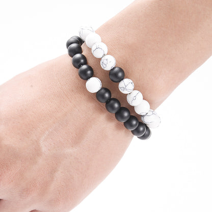 Set Bracelet Couples Distance Black White Natural Lava Stone Tiger Eye Beaded Yoga Bracelets for Men Women Elastic Rope Jewelry