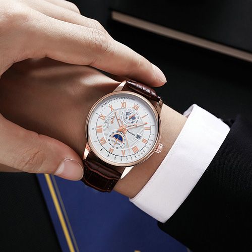 New Arrivals 2025 Men Watches Fashion Top Luxury Luminous Calendar Men's Sport Watch Quartz Male Wristwatch Moon Phase Leather Strap Wrist Watch Date Watches Man clock