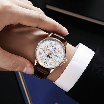 New Arrivals 2025 Men Watches Fashion Top Luxury Luminous Calendar Men's Sport Watch Quartz Male Wristwatch Moon Phase Leather Strap Wrist Watch Date Watches Man clock