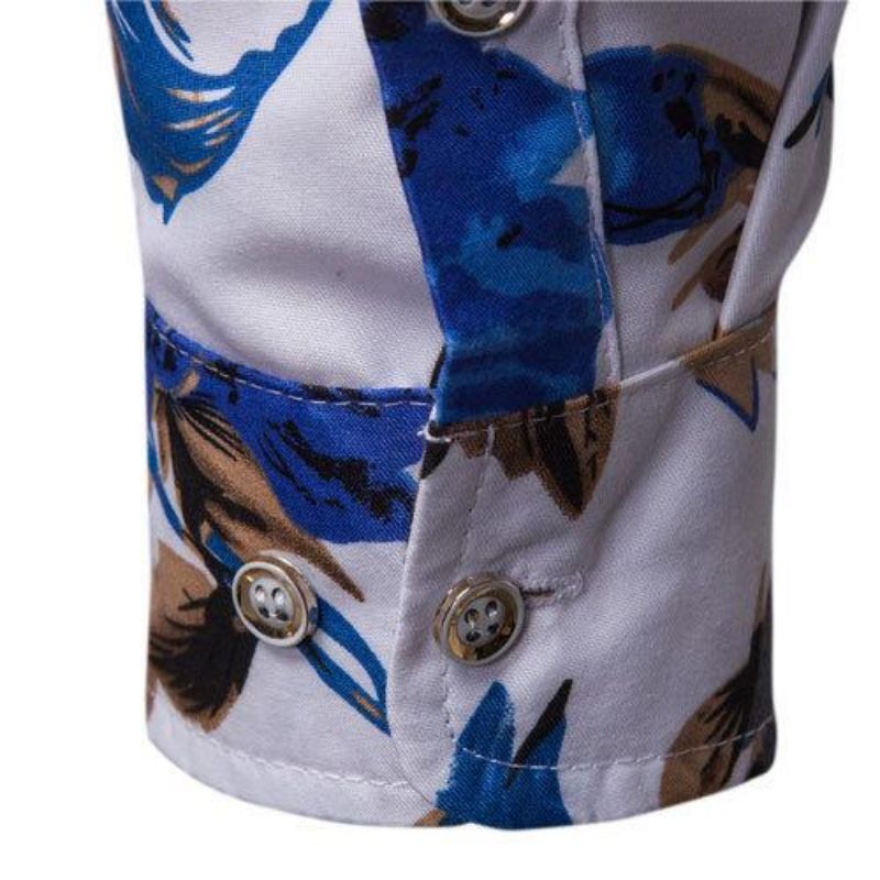 Shirts Men'S Long-Sleeved Floral Shirt Cross-Border Large Size Lapel Slim Shirt Non-Ironing Casual Men'S Wear