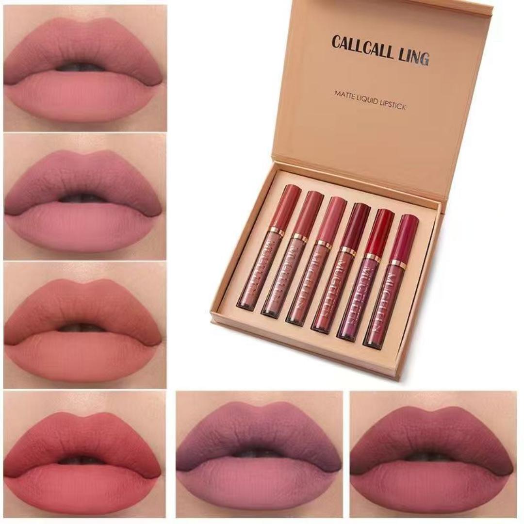 CallCall ling 6PCS/Set Matte Lip Gloss Suit Moisturizing Lip Gloss Long-lasting Liquid Cosmetics Durable Waterproo Fahrenheit Lip Glosses Non-Fading Makeup Multi Color Lipsticks