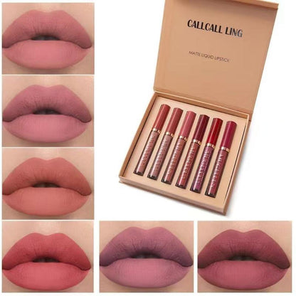 CallCall ling 6PCS/Set Matte Lip Gloss Suit Moisturizing Lip Gloss Long-lasting Liquid Cosmetics Durable Waterproo Fahrenheit Lip Glosses Non-Fading Makeup Multi Color Lipsticks