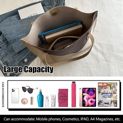 2 In 1 Ladies Handbags Pouch Bags Set Large Capacity Tote Bag Small Bag PU synthetic leather Color-Block Bag