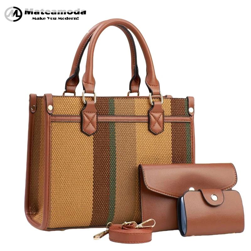 Mateamoda Vintage-Inspired Multi-Tone Structured Tote Set Crossbody Bag Underarm Handbag
