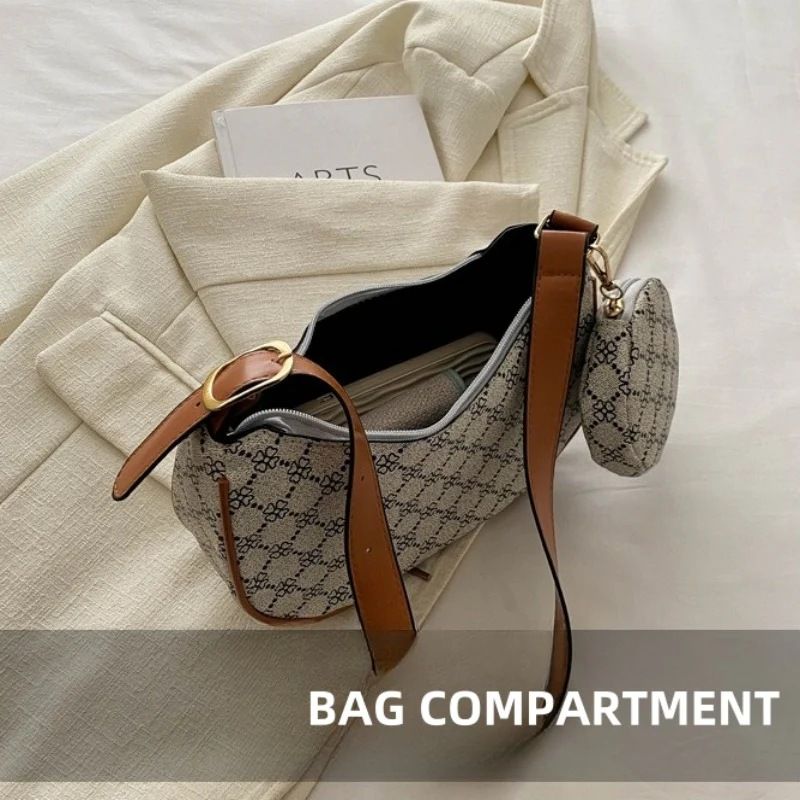 Mateamoda 2 in 1 Chic Monogram Print Sling Bag Underarm Handbag