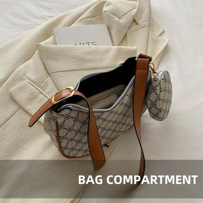 Mateamoda 2 in 1 Chic Monogram Print Sling Bag Underarm Handbag