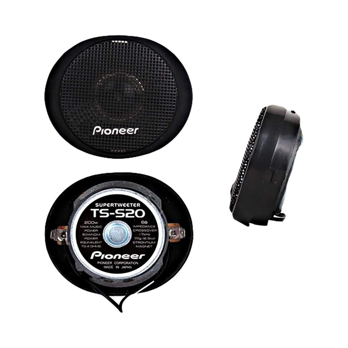 Pioneer TS-S20 200W High Power Car Tweeter Speaker System – 3/4'' Dome, Super Clear Sound, 20mm Mini Metal Dome Tweeters, Black, Universal Fit for Car Audio Upgrade, Crisp Treble, Durable Design