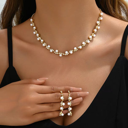 Vintage pearl necklace, French style light luxury high-end sweater chain, versatile and niche temperament accessory Necklace Earring Set