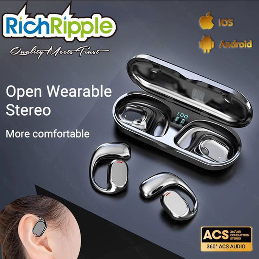RichRipple JR-2 New Wireless Earphone Clip on Bluetooth-Compatible V5.3 Sports Earbuds Comfortable Digital Display Ear-clip Earphones