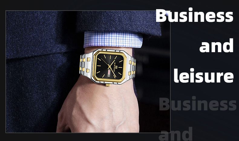 New Business Casual Men's Watch Waterproof Simple Fashion Luminous Square Gradient Gold Steel Belt Men's Brand Watch