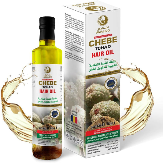 Amalico Chebe Oil for Hair Growth - Olive Oil, Ostrich Oil, Essential Oil, 100% Natural African Chebe Powder for Hair Growth - Ready to Use, Large Volume 130ml