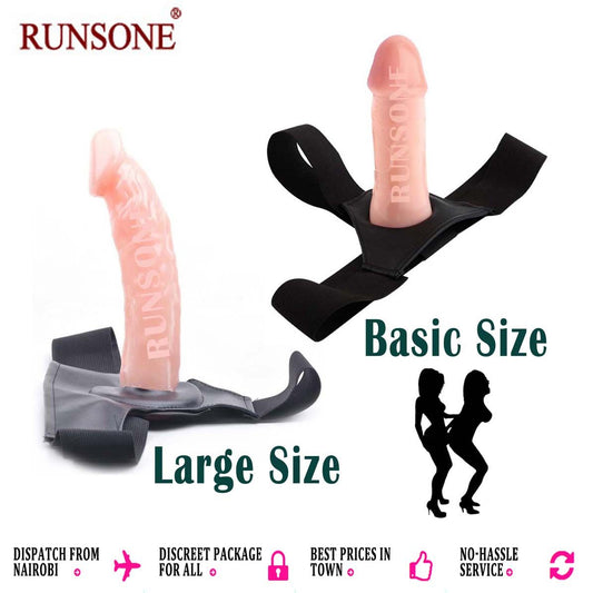 2 Sizes Strap on Realistic Hollow Dildo Large Basic Options Adjustable Chastity Belt Harness BDSM Bondage Sleeve Vagina Anal Plug Adult Play Sex Fetish Toys for Lesbian Couple Women Men