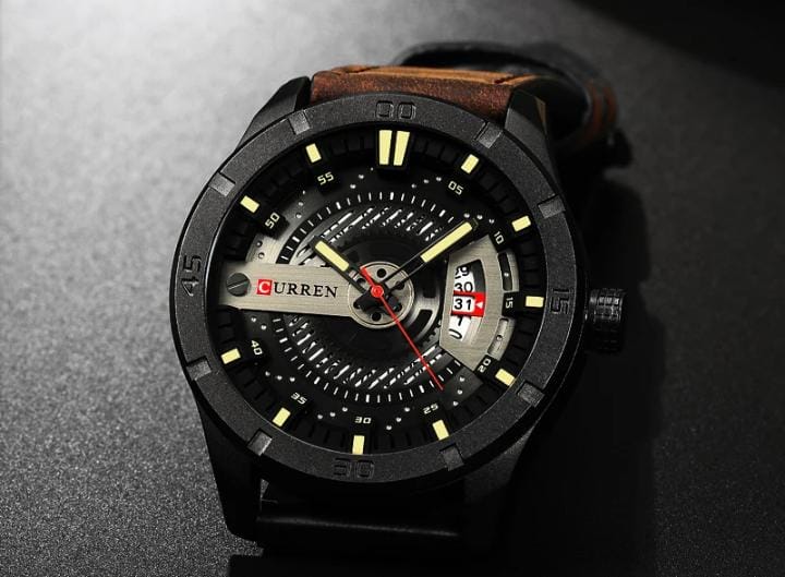 Curren 8301 Men’s 45 mm 3D Dial Watch – Leather Strap Quartz Timepiece with Auto Date, Complete Calendar, Hardlex Face & 3 ATM Water Resistance