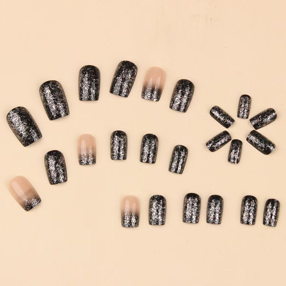 Hot selling nail art, bright pink and black gradient, European style nail art, spicy girl, fake nail (wearing nail art pieces, sparkling pink and black gradient European style nail art