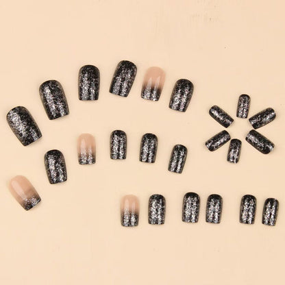 Hot selling nail art, bright pink and black gradient, European style nail art, spicy girl, fake nail (wearing nail art pieces, sparkling pink and black gradient European style nail art