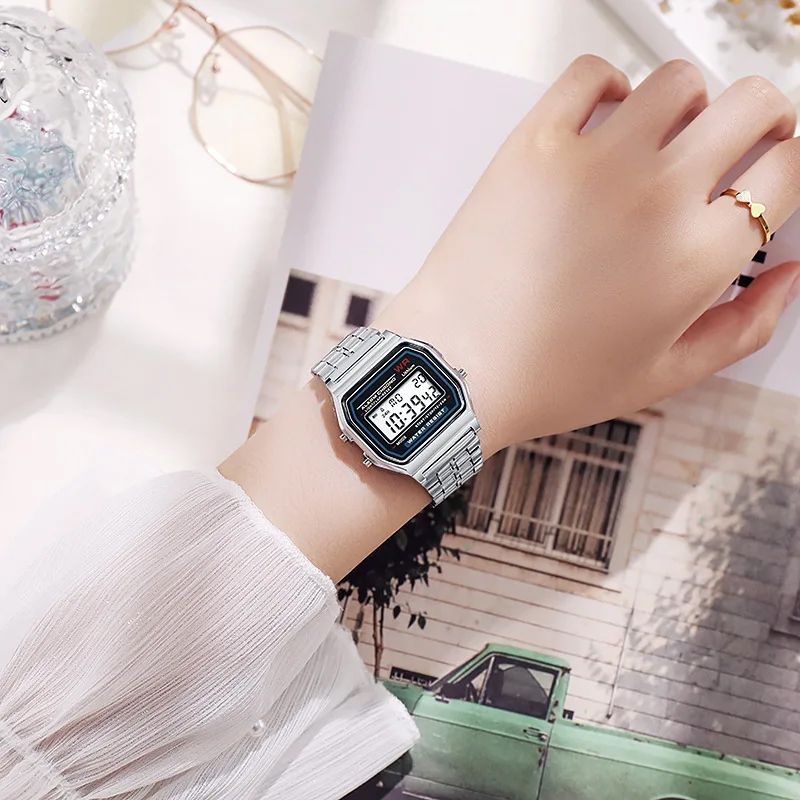 Luxury Gold Silver Sports Military Watches Men Women LED Digital Wristwatches Retro F91W Steel Band Electronic Watch Wrist Clock