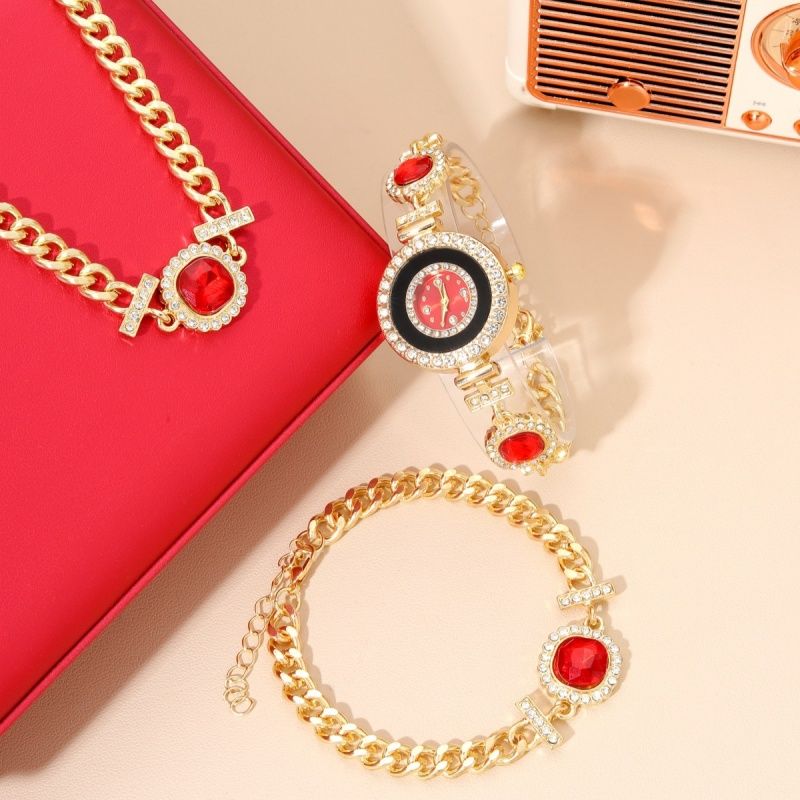 3 Pcs Set Women's Watch Inlaid Love Diamond Small dial Luxury Brand Temperament Bracelet Watch With Necklace Bracelet + Box
