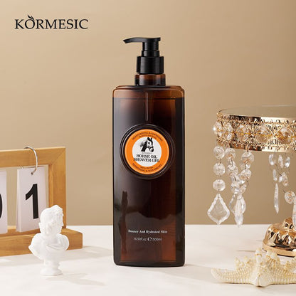 500ml KORMESIC Horse Oil Enriched Bath Gel with Hydrolyzed Collagen, Hyaluronic Acid & Shea Butter - Intense Moisturizing, Restores Elasticity, Repairs Roughness