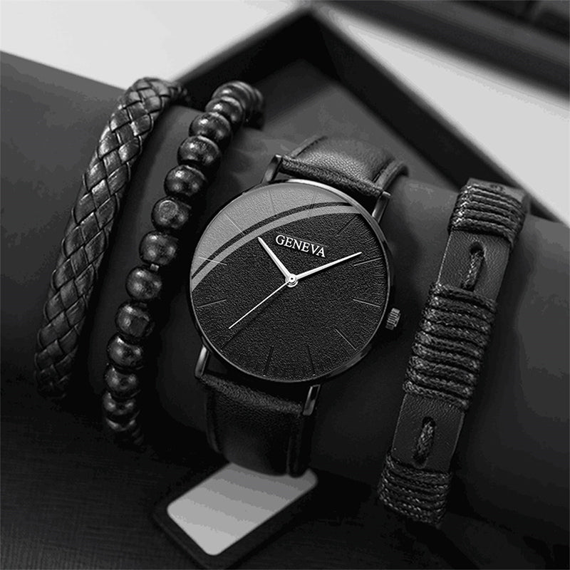 4PCS Set Fashion Mens Sports Watches Man Business Quartz Wristwatch Luxury Brown Leather Bracelet Men Casual Clock Watch