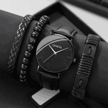 4PCS Set Fashion Mens Sports Watches Man Business Quartz Wristwatch Luxury Brown Leather Bracelet Men Casual Clock Watch