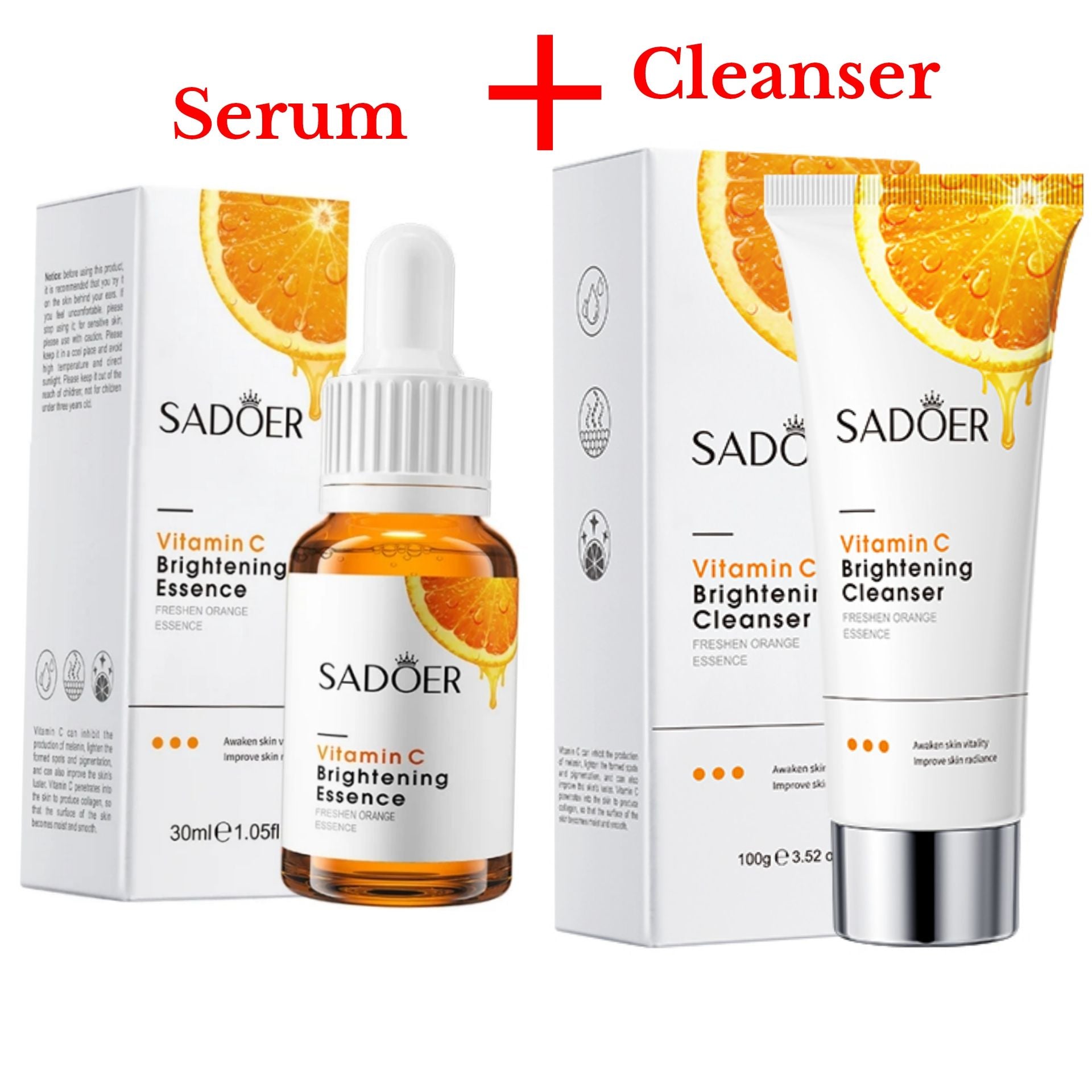 2 in 1 SADOER Skin Care Set Sadoer Vitamin C Serum + Vitamin C Face Cleanser Whitening Brightening Hydrate Dry Skin