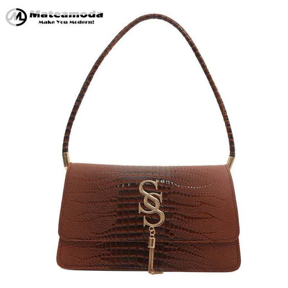 Mateamoda Sophisticated Croc-Embossed Shoulder Bag Underarm Handbag