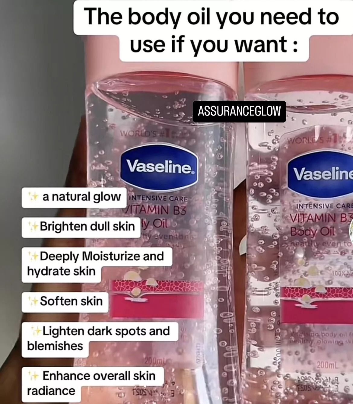 2 Packs Vaseline Daily Brightening Even Tone Body Lotion 400ml + 200ml Oil for Glowing Skin, with Vitamin B3 & Triple Sunscreens-For Radiant Looking Skin in 2 Weeks Vaseline Body Lotion Vaseline Oil