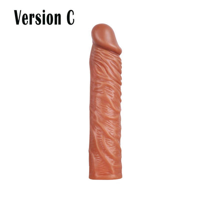 Silicone Penis Sleeve Extender Cock Enlarger Testicle Restraint Male Realistic Reusable Condom Prolonged Ejaculation Delayed Ring Sheath Sex Toys for Men