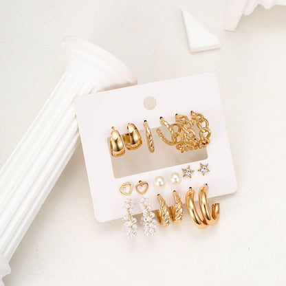 9 Pieces earring set, metal twist, multi-pair combination, creative simple earring, geometric earrings